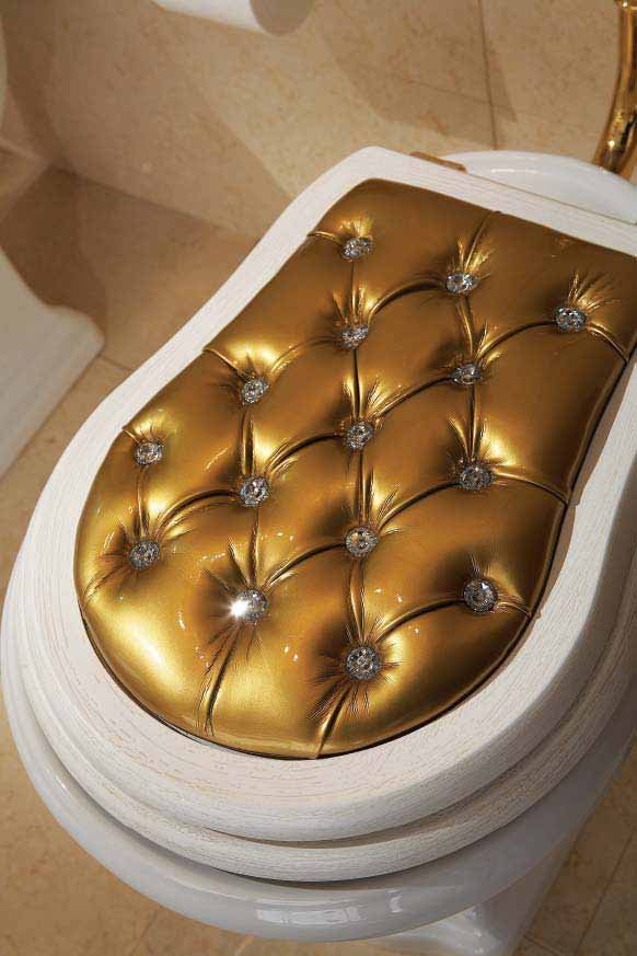 Designer - Toilettensitz mit Lederpolster und Strass-Kristallen - Bad Einrichtung - Berlin