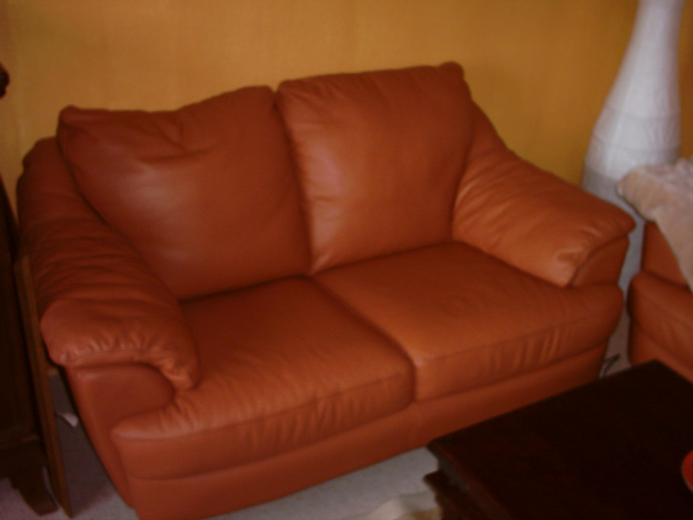 Superschöne Terracotta-Ledergarnitur - Polster Sessel Couch - Birken-Honigsessen