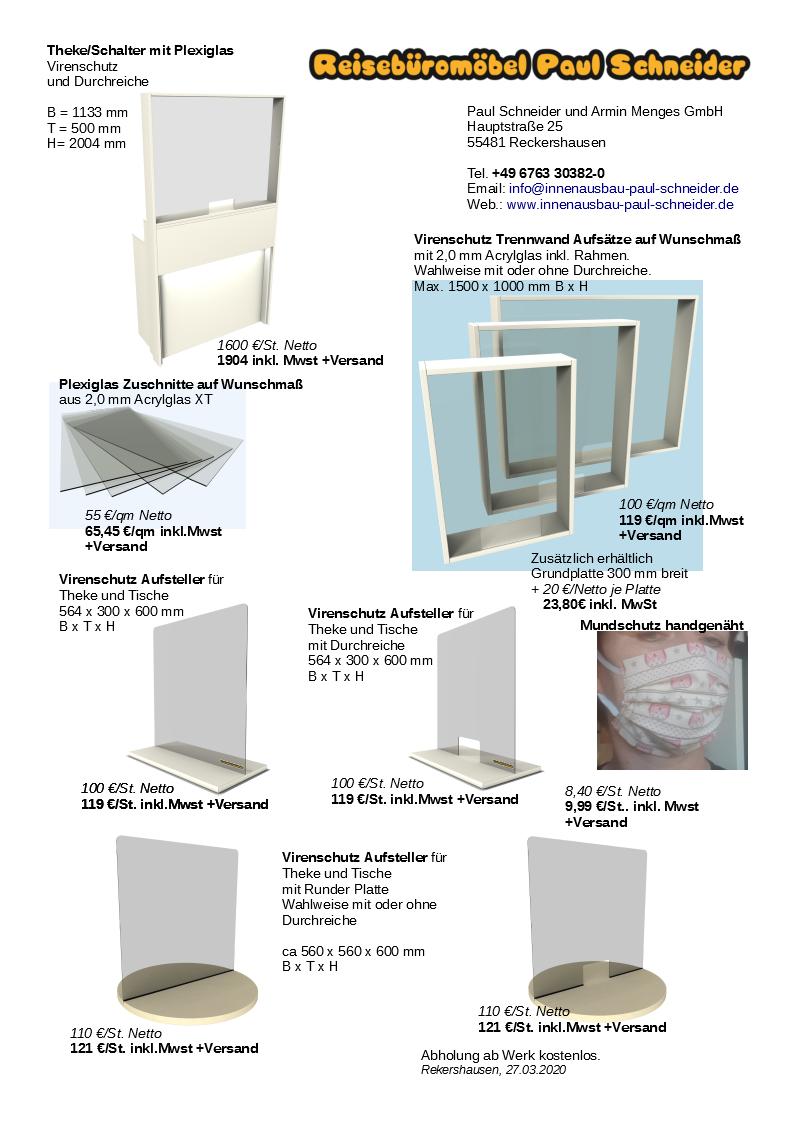 Spuckschutz Niesschutz Hustschutz für Theken und Arbeitsplätze - Bueromoebel Bueromaterial - Reckershausen